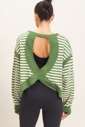 On The Move Stripe Thumb Hole Open Back Top
