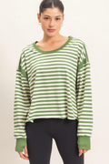 On The Move Stripe Thumb Hole Open Back Top