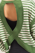 On The Move Stripe Thumb Hole Open Back Top