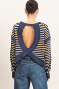 On The Move Stripe Thumb Hole Open Back Top