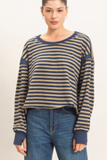 On The Move Stripe Thumb Hole Open Back Top