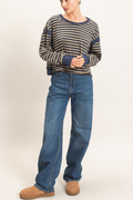 On The Move Stripe Thumb Hole Open Back Top