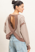 On The Move Stripe Thumb Hole Open Back Top