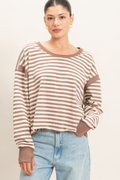 On The Move Stripe Thumb Hole Open Back Top