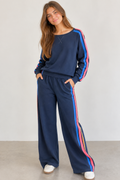 Galaxy Blue Off Shoulder Stripe Fleece by Vintage Havana