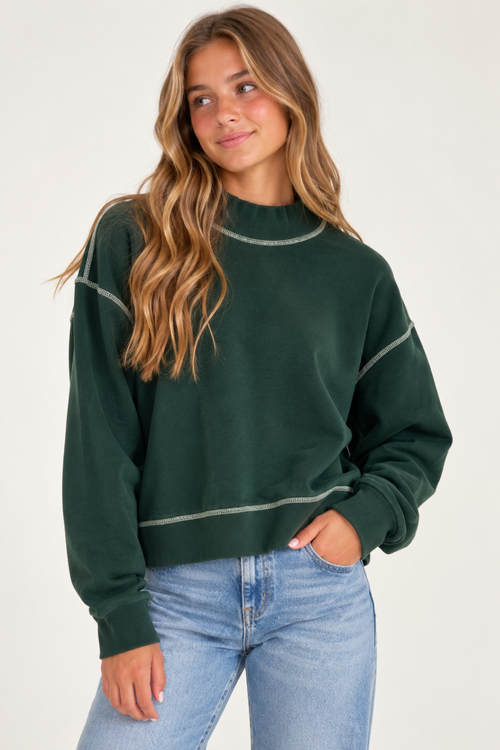 Pine Green Heavy Weight Mock Neck By Vintage Havana