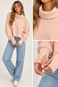 Pale Pink Hacci Cowl Neck Sweatshirt by Vintage Havana