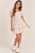 Katie J Girls Laney Dress in Cream Tossed Floral