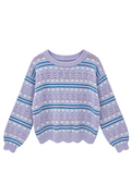 Girls Blue Wavy Crochet Sweater