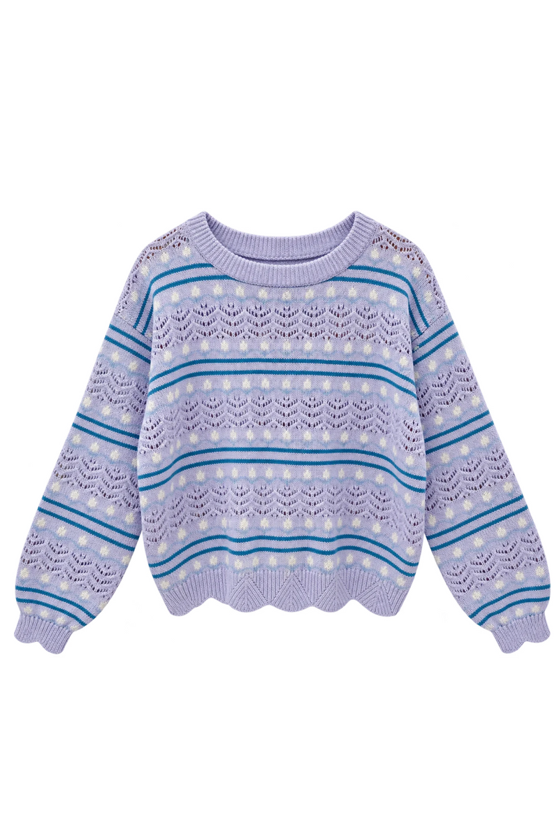 Girls Blue Wavy Crochet Sweater