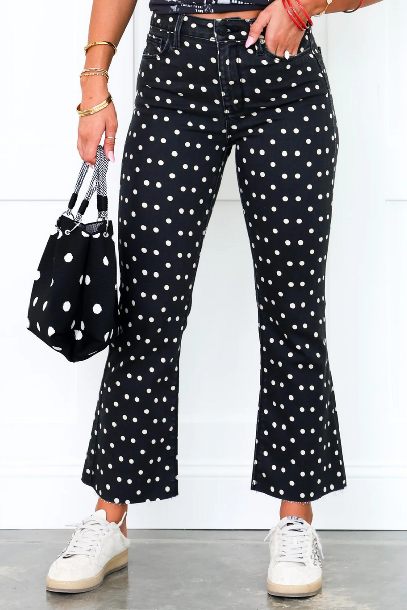 Just Black High Rise Polka Dot Cropped Flare Jean