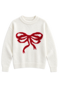Girls Maggie Bow Sweater in Ivory/Red by Katie J NYC
