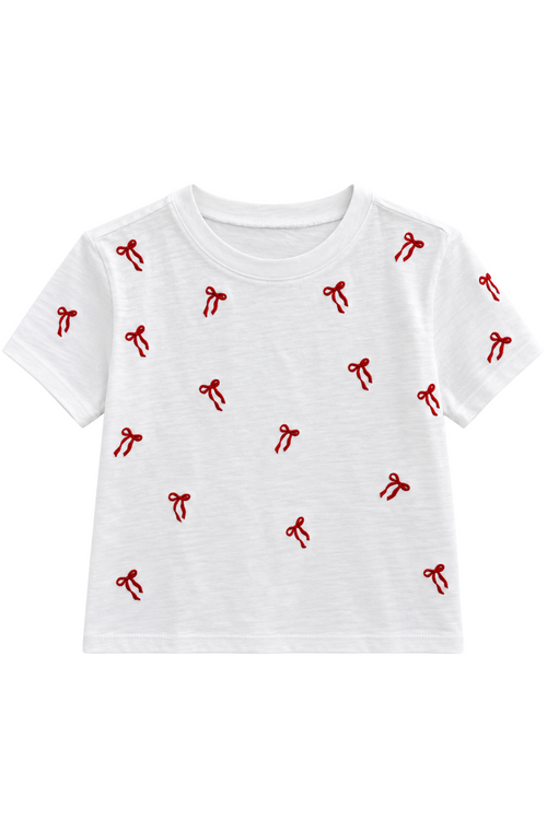 Girls Red Embroidered Bows Tee by Katie J NYC
