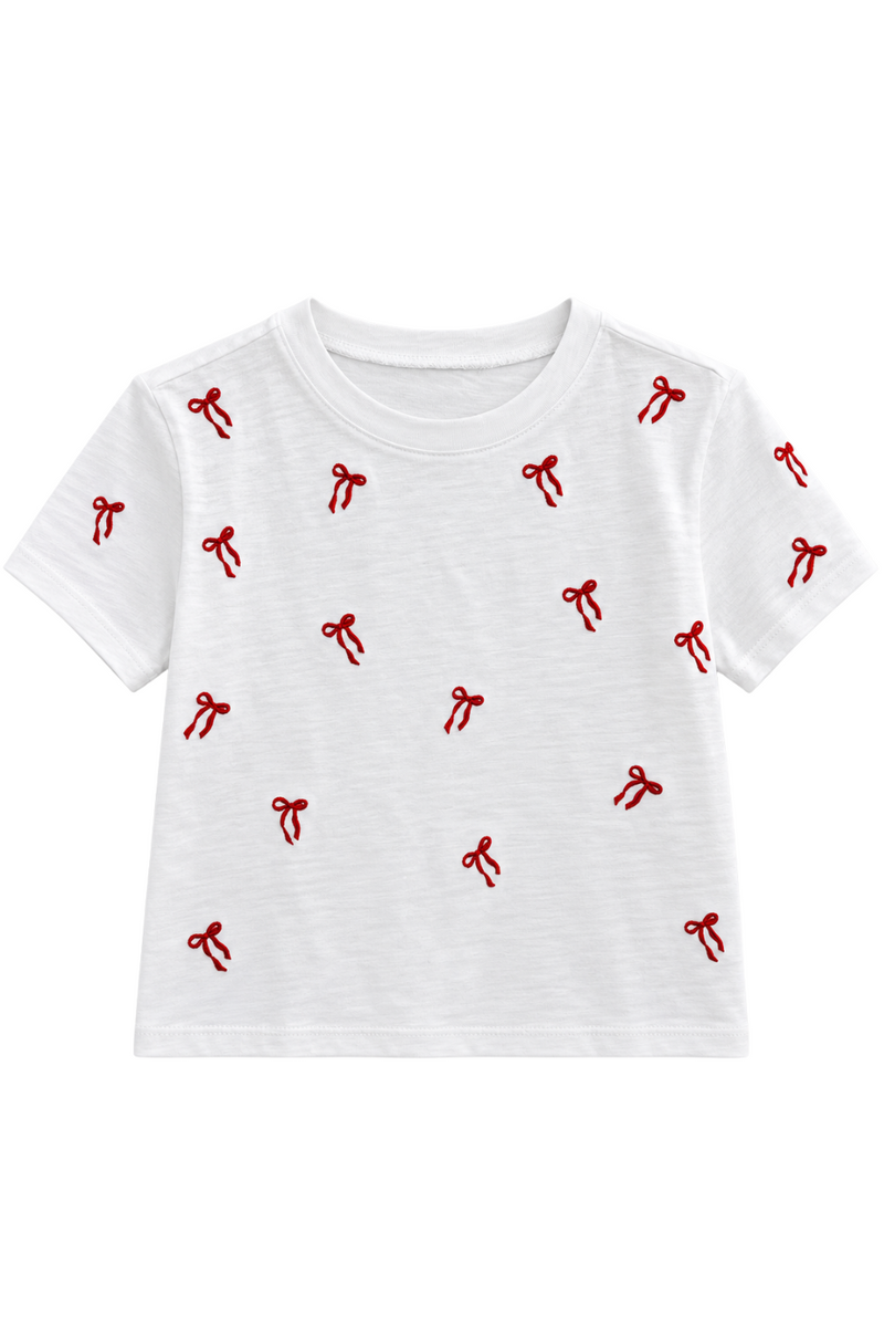 Girls Red Embroidered Bows Tee by Katie J NYC