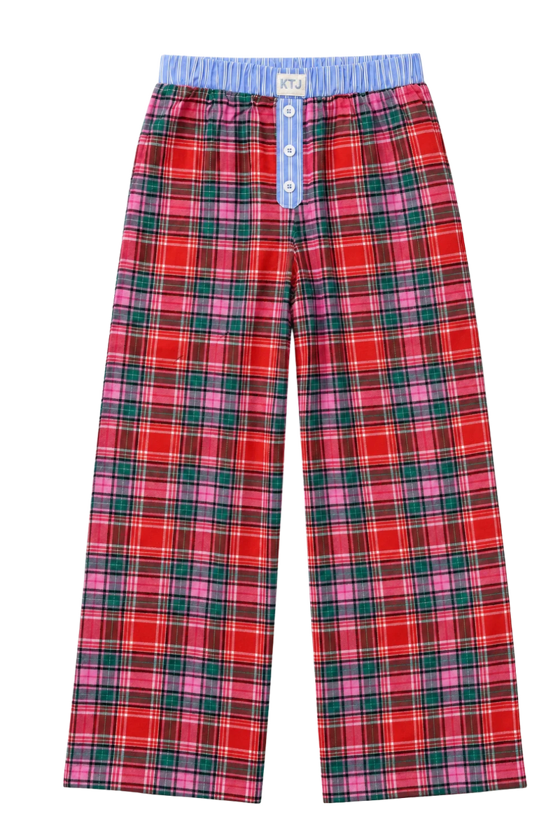 Girls Bree Pant in Pink Multi Flannel by Katie J NYC