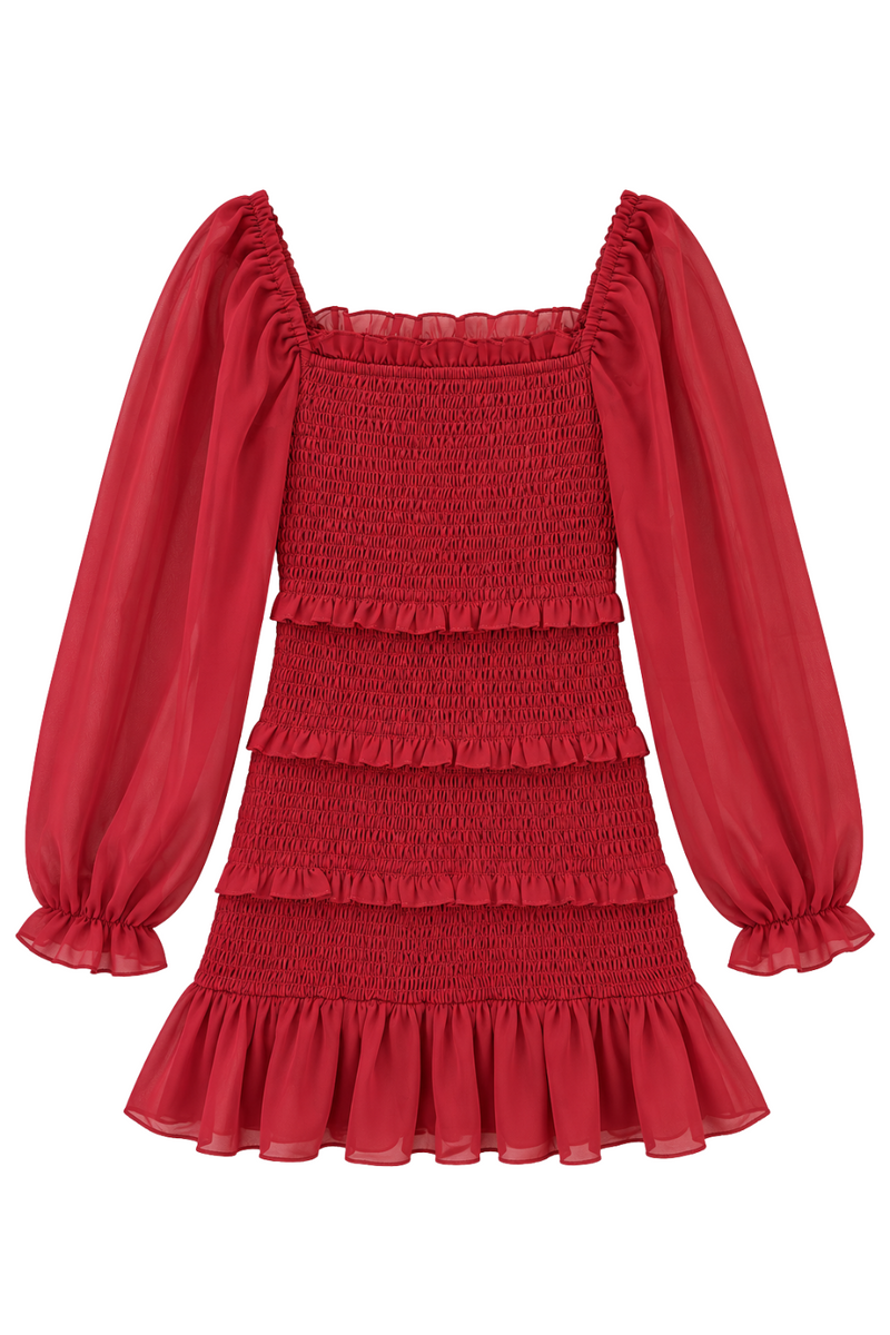 Girls Laila Longsleeve Dress in Red by Katie J NYC