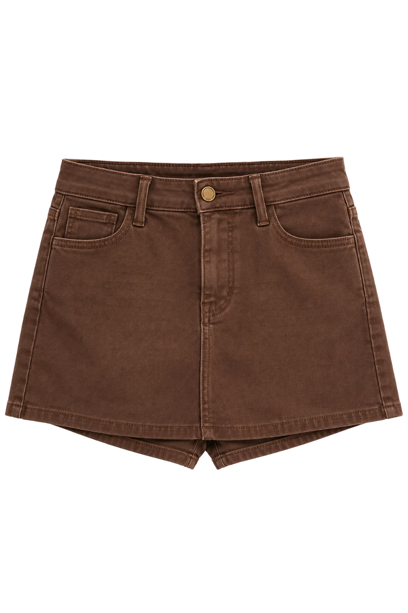 Maggie Classic Denim Skort in Brown