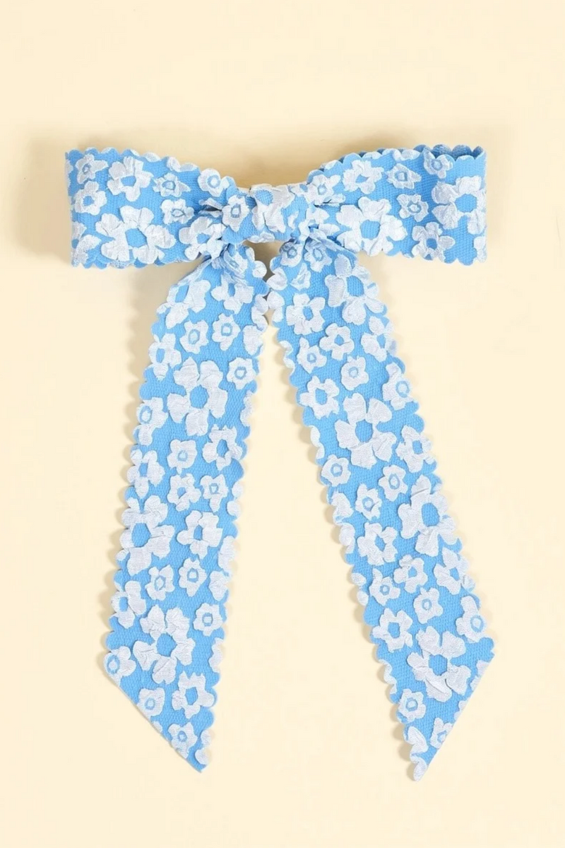 Flower Scallop Hair Bow - Blue