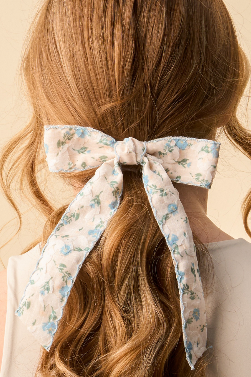 Floral Flair Hair Bow - Blue