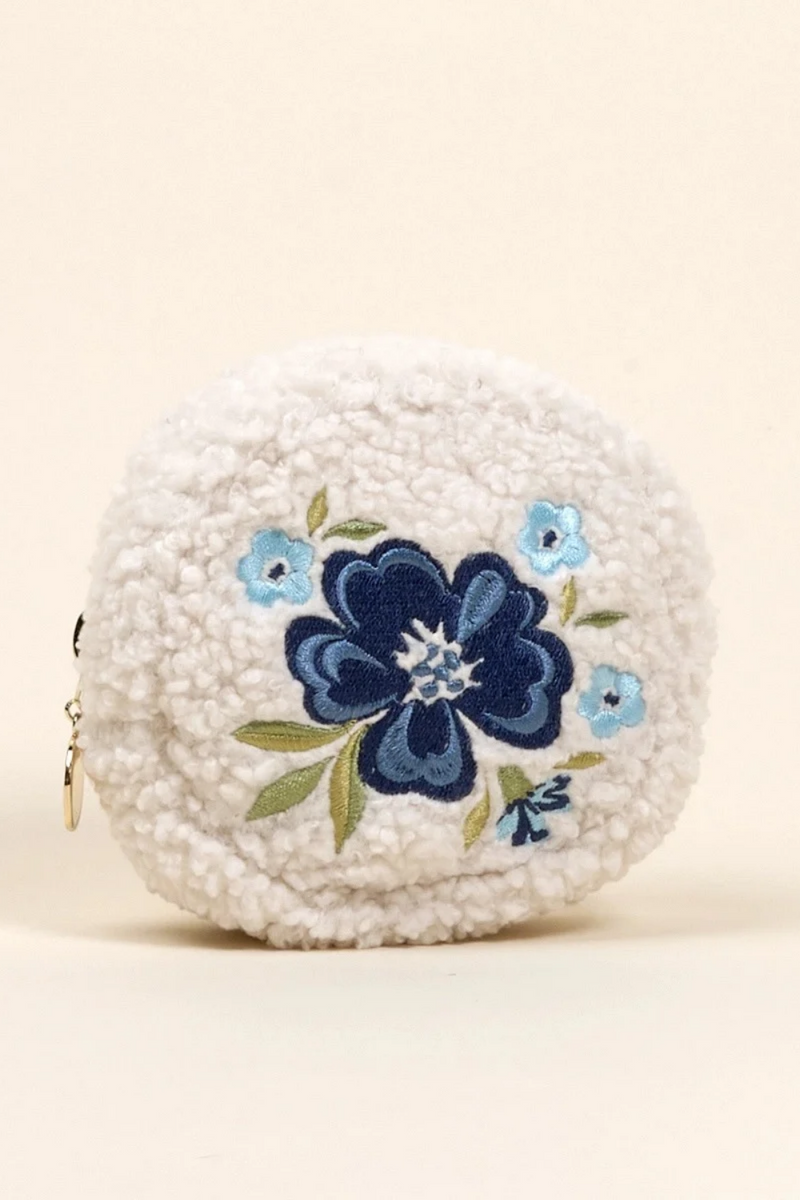 Dainty Blue Floral Sherpa Pouch