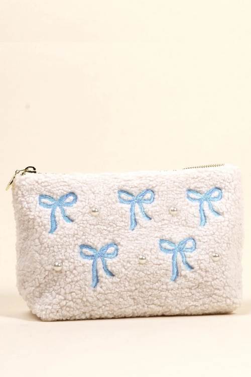 Blue Bows Sherpa Pouch