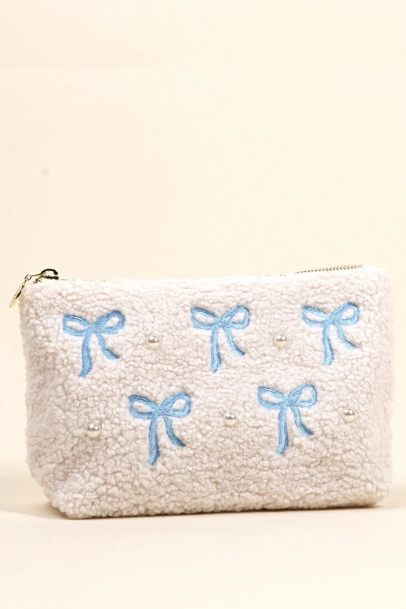 Blue Bows Sherpa Pouch