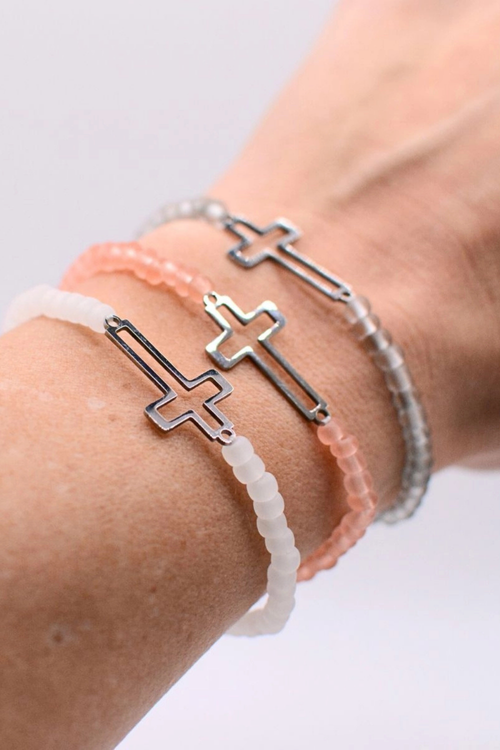 Beaded Silver Cross Bracelet