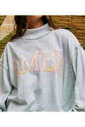 Embroidered "AMEN" Patchwork Mock Neck Sweatshirt