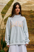 Embroidered "AMEN" Patchwork Mock Neck Sweatshirt