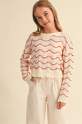 Girls Wavy Pullover Knit Sweater