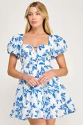 Flower Print Puff Sleeve Mini Dress