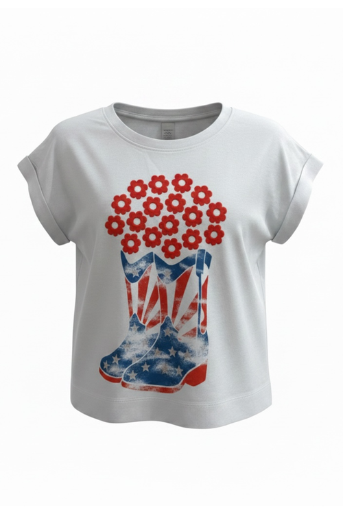 Girls Americana Cowboy Boot Graphic T-Shirt