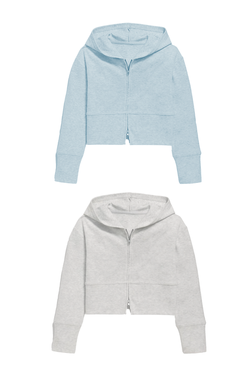 Ribbed Cotton Zip Hoodie by Suzette