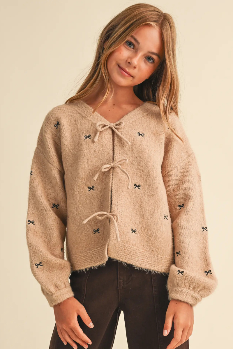 Girls Bow Embroidery Sweater