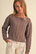Girls Wavy Knitwear Pull Over in Brown