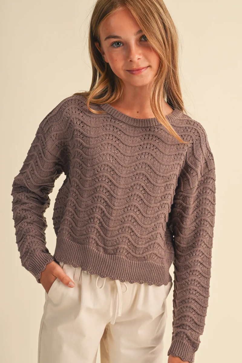 Girls Wavy Knitwear Pull Over in Brown