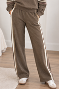 Rustic Brown Stripe Wide Leg Fleece Pant by Vintage Havana