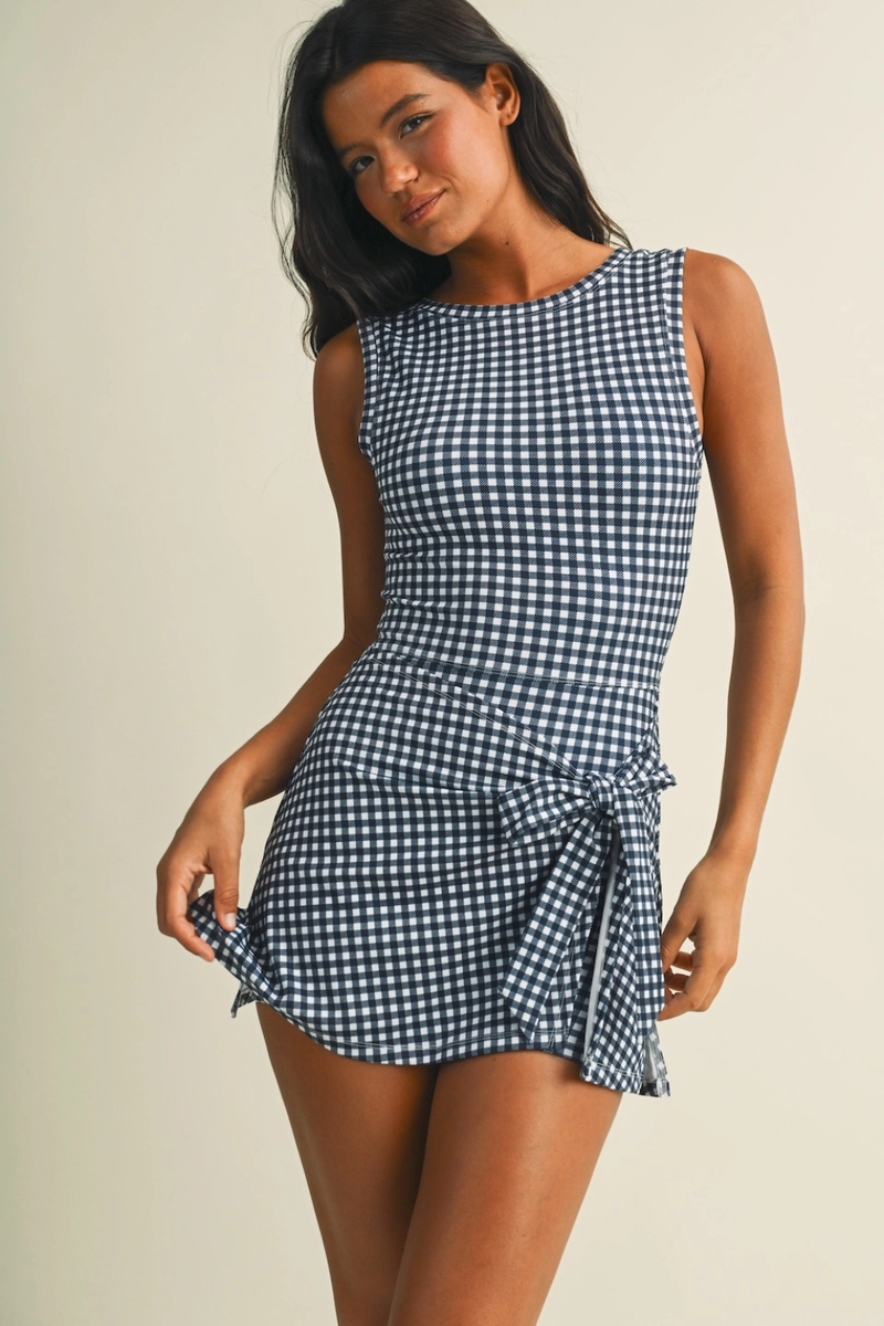 Christy Gingham Print Tie Front Dress