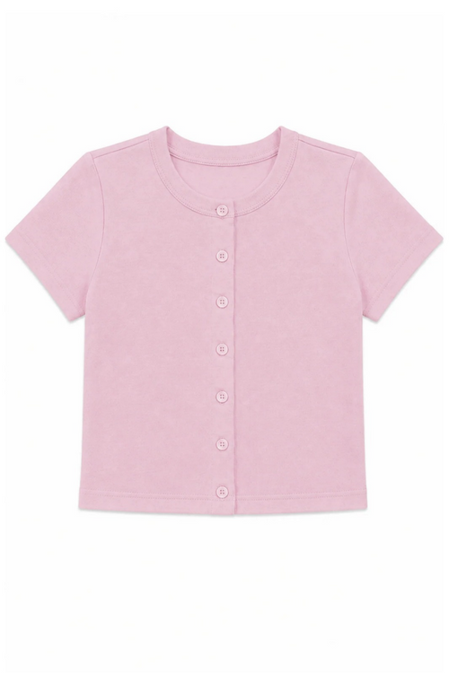 Katie J Girls Drew Hacci Button Down Top in Baby Pink