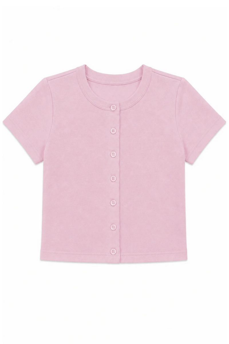 Katie J Girls Drew Hacci Button Down Top in Baby Pink