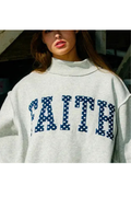 Faith Embroidered Polka-Dot Mock Neck Sweatshirt