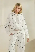 Polka Dot Bubble Hem Knit Hoodie