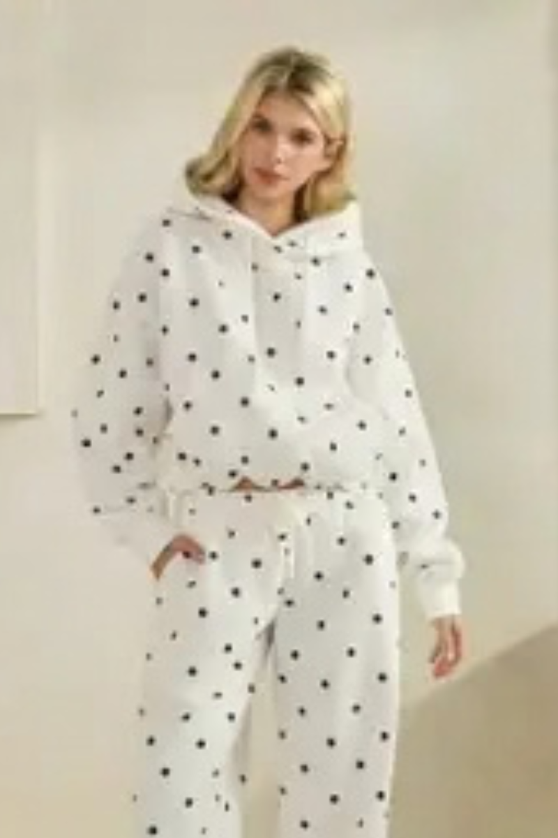 Polka Dot Bubble Hem Knit Hoodie