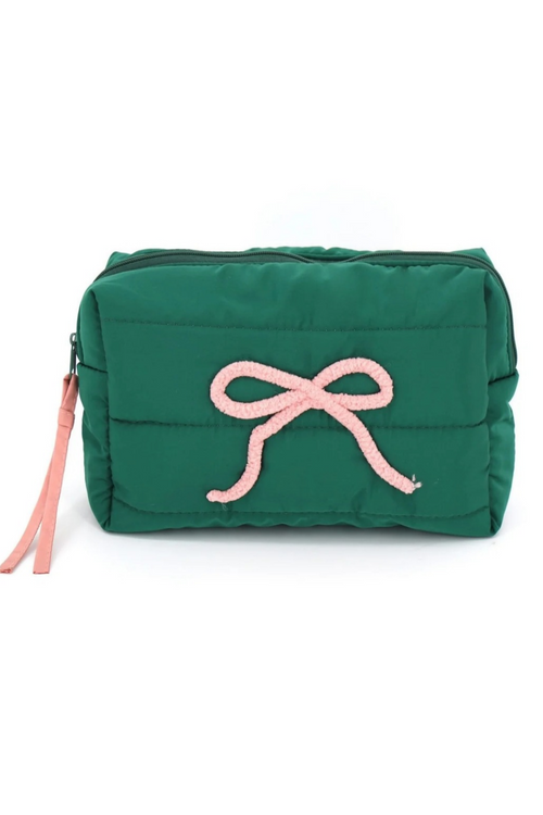 Pink Bow Quilted Puffer Pouch