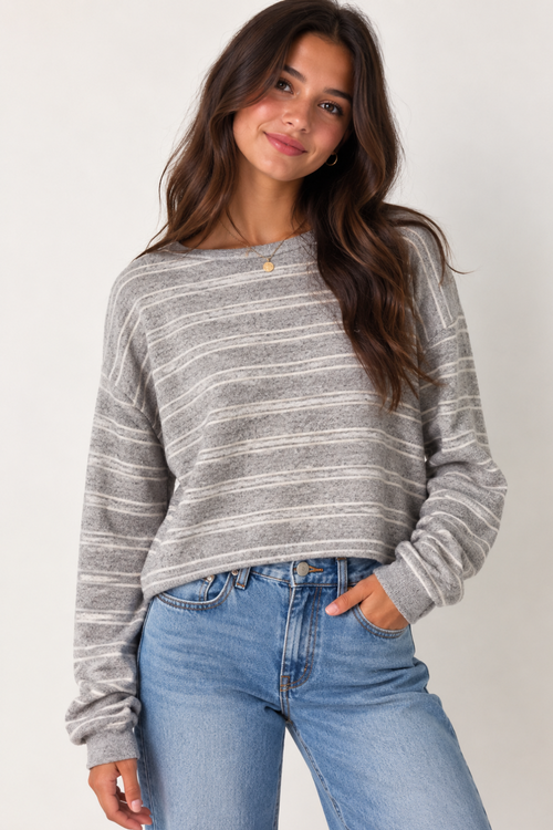 Striped Brushed Knit Pullover Top