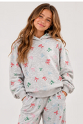 Girls Bow Printed Fleece Hoodie