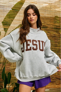 Embroidered "Jesus" Mock-Neck Sweatshirt