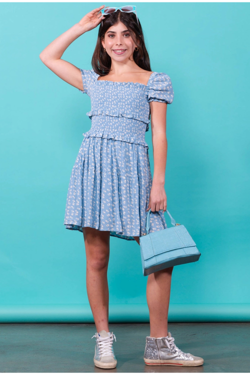 The Berkley Dress in Light Blue Ditsy by Miss Behave
