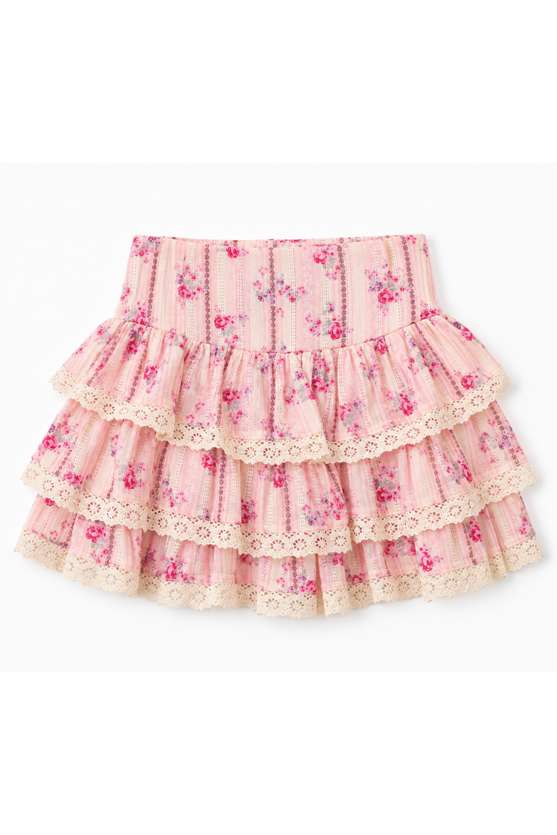 Katie J NYC Girls Melody Skirt in Rose Floral Stripe