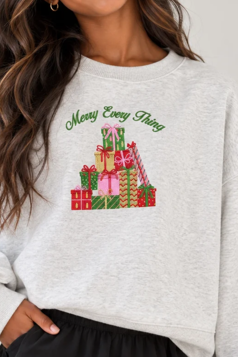 Girls 'Merry Every Thing Embroidered Sweatshirt
